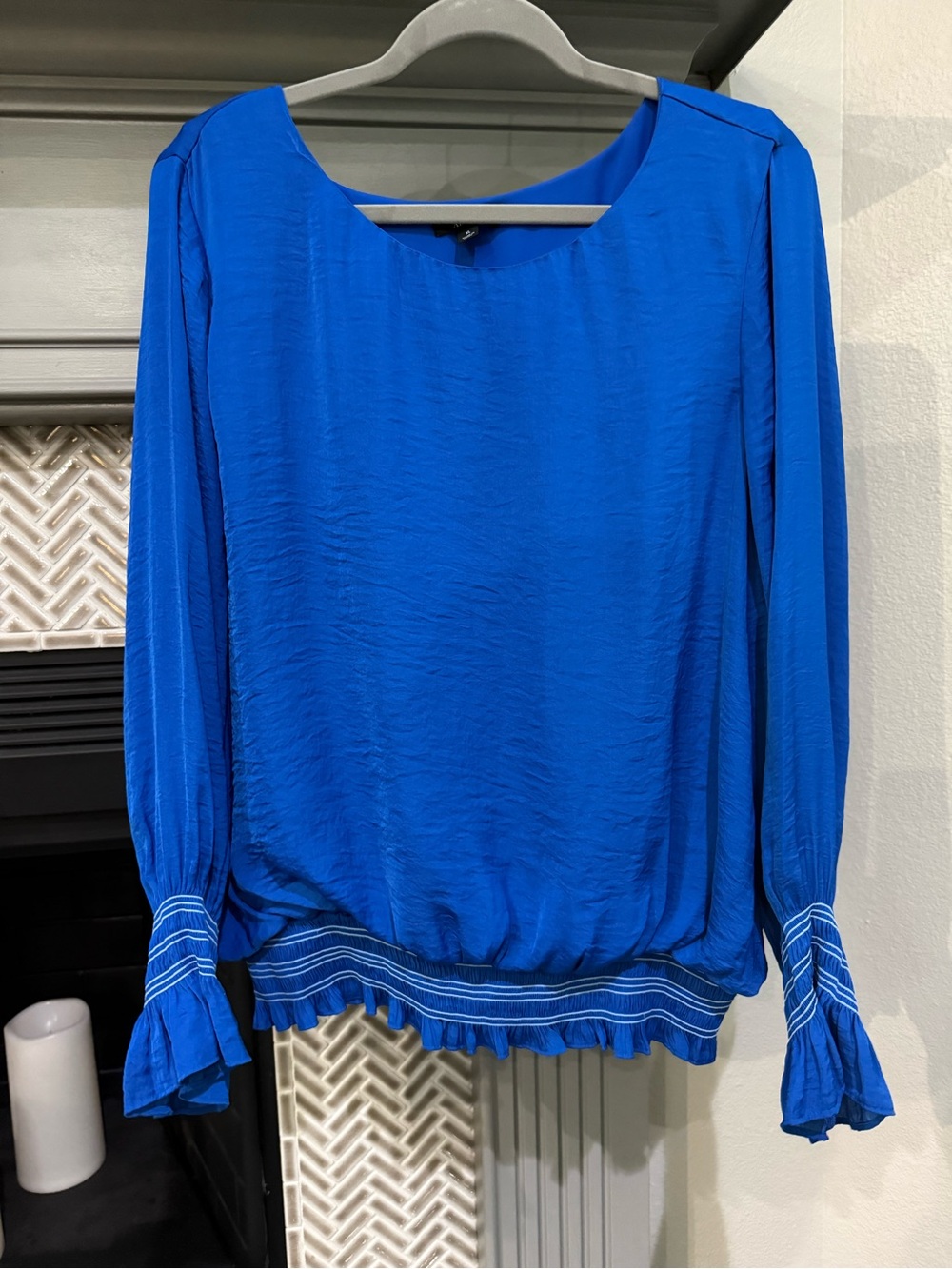Alfani Royal Blue Long-Sleeve Blouse with Ruffle Cuffs